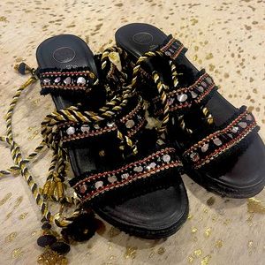Embellished espadrille lace up sandal size 39